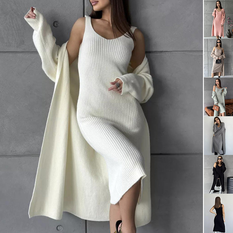 Knitted Cardigan Long Dress