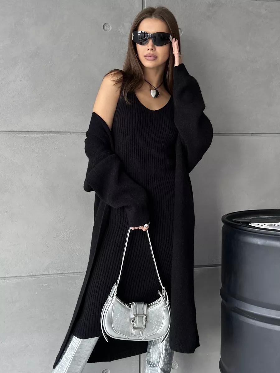 Knitted Cardigan Long Dress