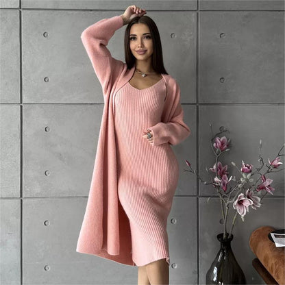 Knitted Cardigan Long Dress