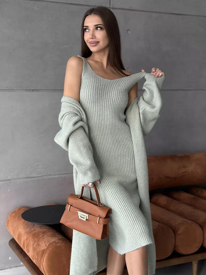 Knitted Cardigan Long Dress