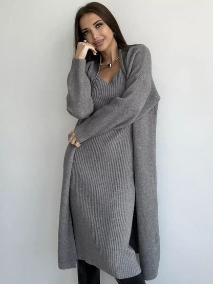 Knitted Cardigan Long Dress