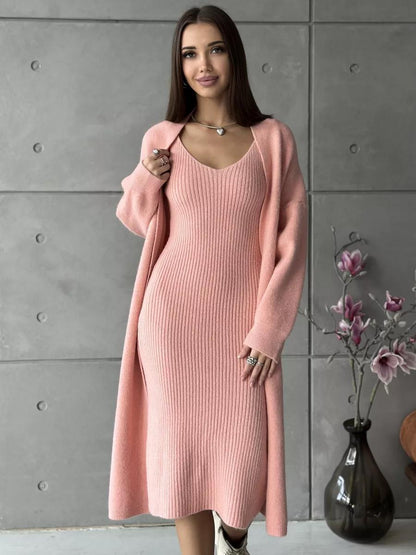 Knitted Cardigan Long Dress