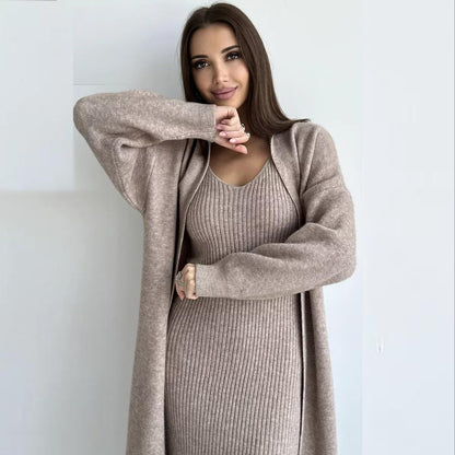 Knitted Cardigan Long Dress