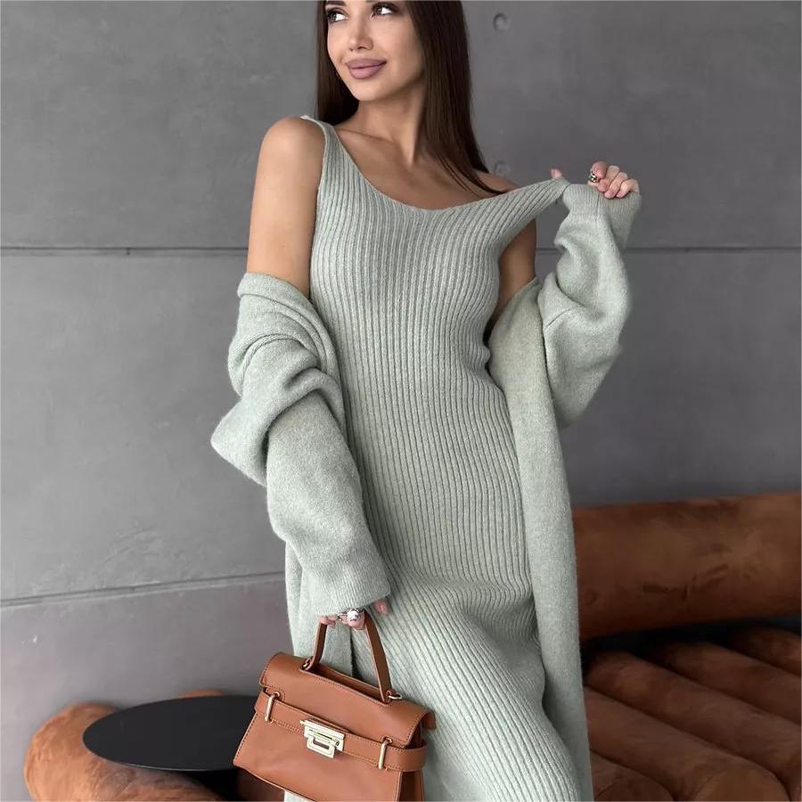 Knitted Cardigan Long Dress